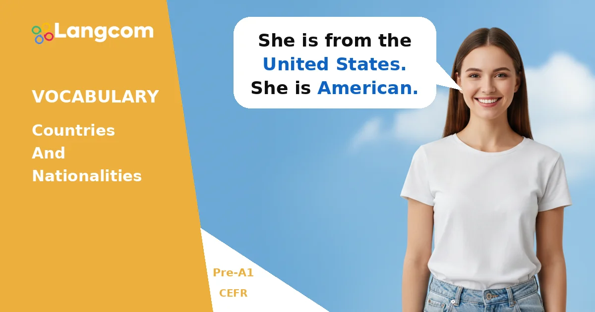 Learn Countries and Nationalities in English (Pre-A1) Learn Countries and Nationalities in English (Pre-A1) — Pre-A1 English vocabulary lesson by Langcom
