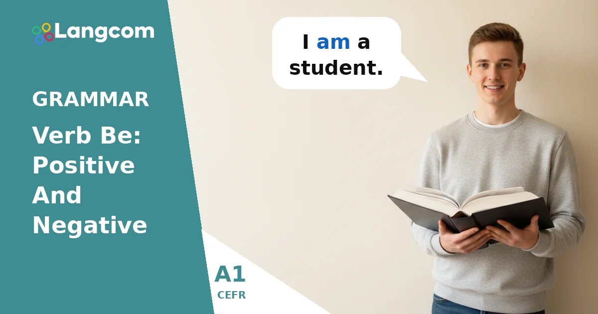 Learn 'Be' Verb: Positive & Negative Forms (A1 English Grammar) — A1 English grammar lesson by Langcom